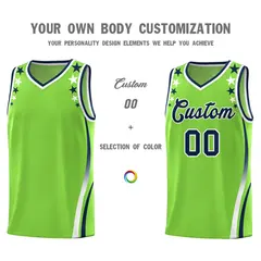 Neon Green Star Pattern Color Block Shoulders Basketball Jersey 3