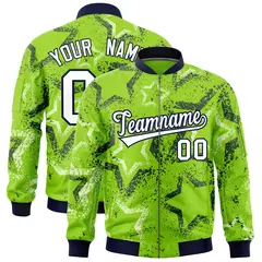 Neon Green Star Pattern Varsity Letterman Bomber Jacket 1