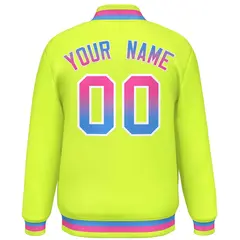 Neon Green Varsity Full-Snap Gradient Font Letterman Baseball Jacket 4