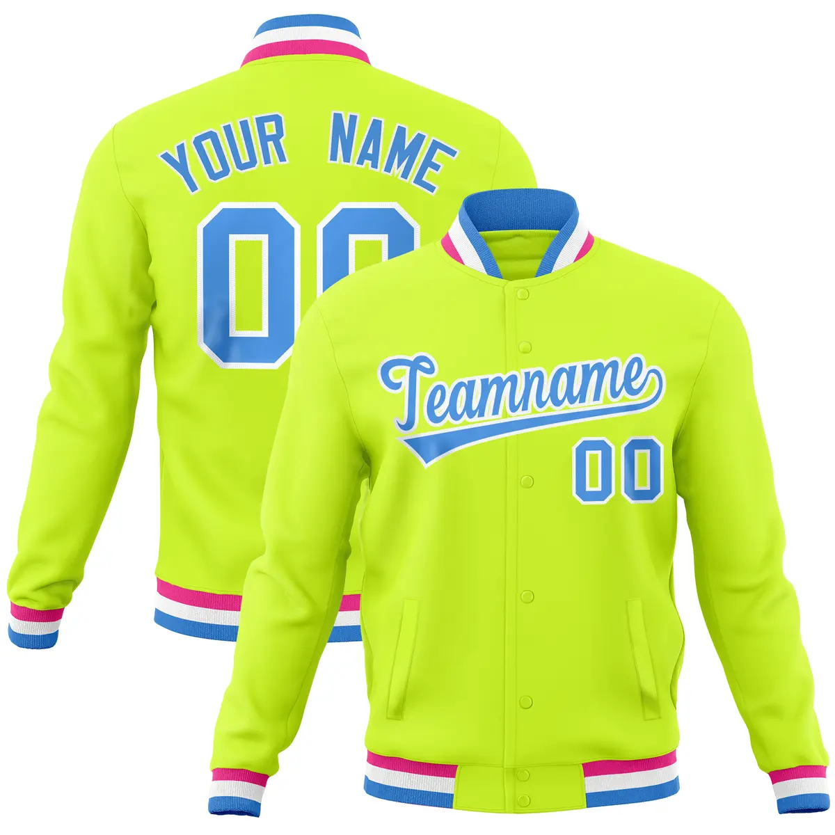 Neon Green Varsity Full-Snap Letterman Baseball Jacket