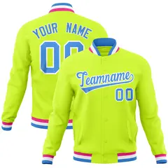 Neon Green Varsity Full-Snap Letterman Baseball Jacket 1