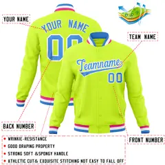 Neon Green Varsity Full-Snap Letterman Baseball Jacket 4