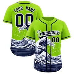Neon Green Wave Graffiti Baseball Jersey 1