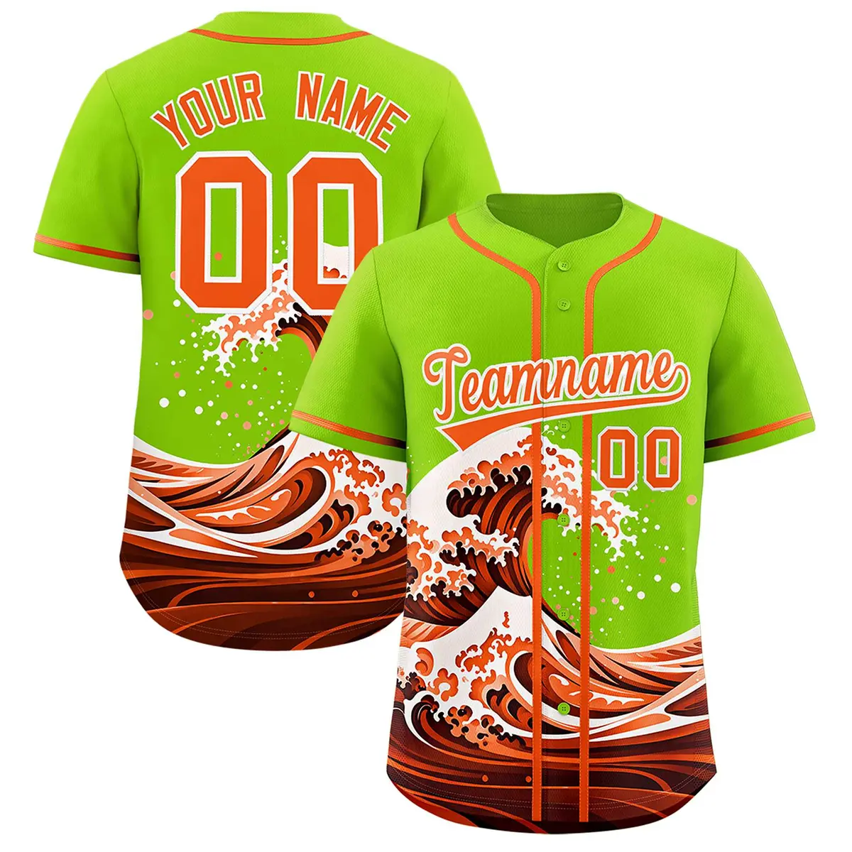 Neon Green Wave Graffiti Baseball Jersey