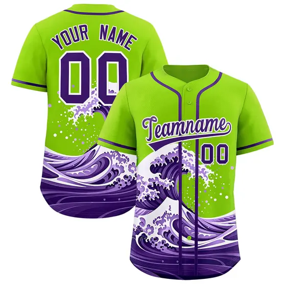Neon Green Wave Graffiti Baseball Jersey