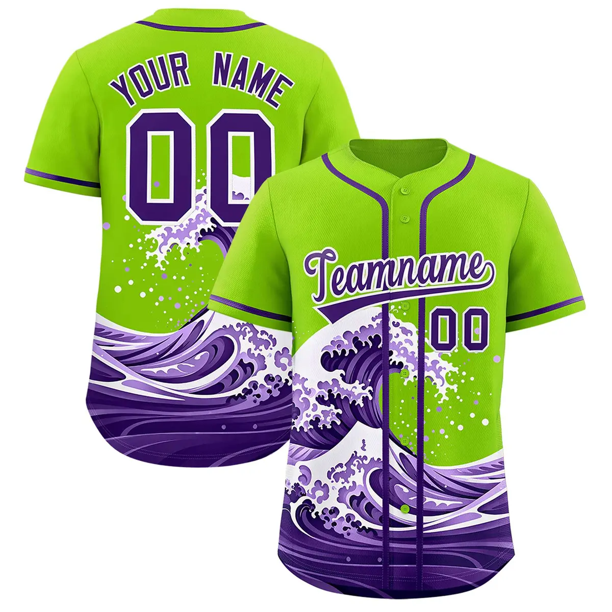 Neon Green Wave Graffiti Baseball Jersey