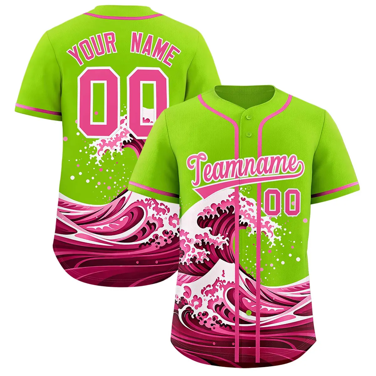 Neon Green Wave Graffiti Baseball Jersey