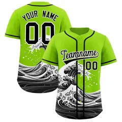 Neon Green Wave Graffiti Baseball Jersey 1
