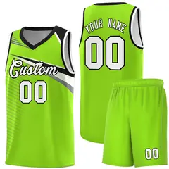 Neon Green White-Black Chest Color Block Basketball Jersey