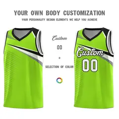 Neon Green White-Black Chest Color Block Basketball Jersey 3