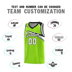 Neon Green White-Black Chest Color Block Basketball Jersey 4