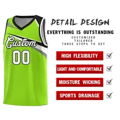 Neon Green White-Black Chest Color Block Basketball Jersey 5