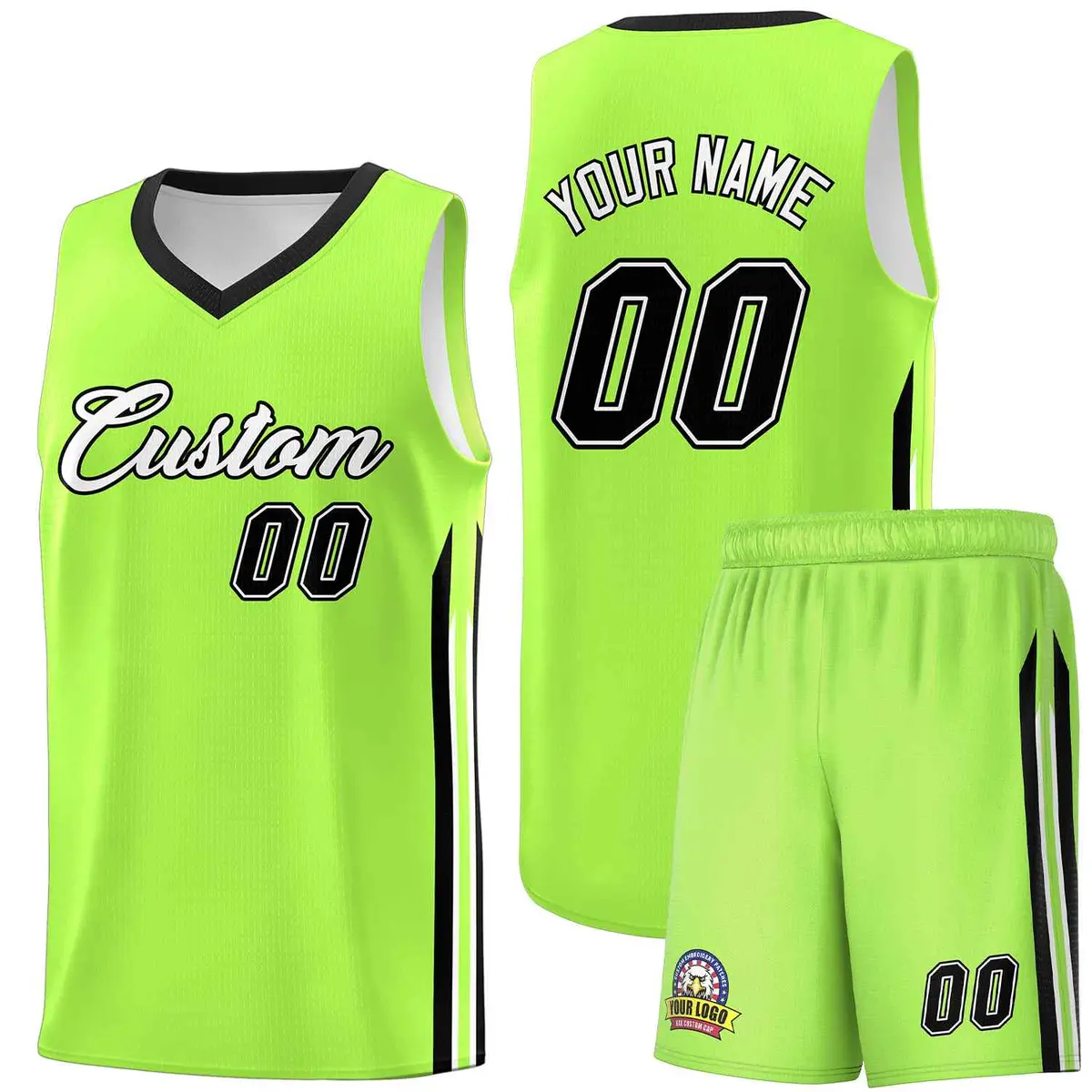 Neon Green White-Black Classic Basketball Jersey Set
