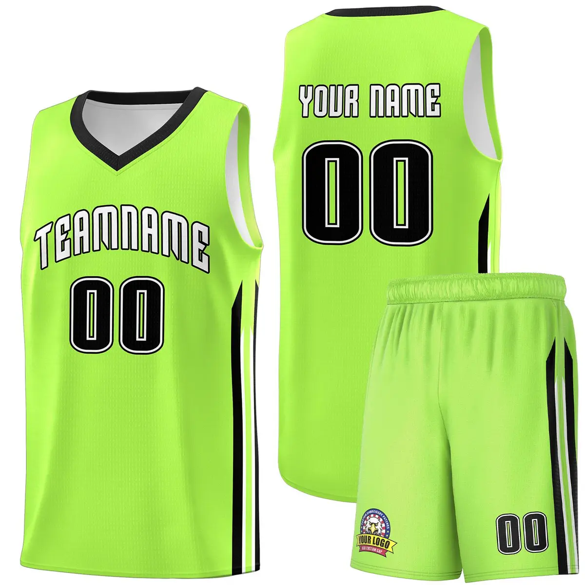 Neon Green White-Black Classic Basketball Jersey Set
