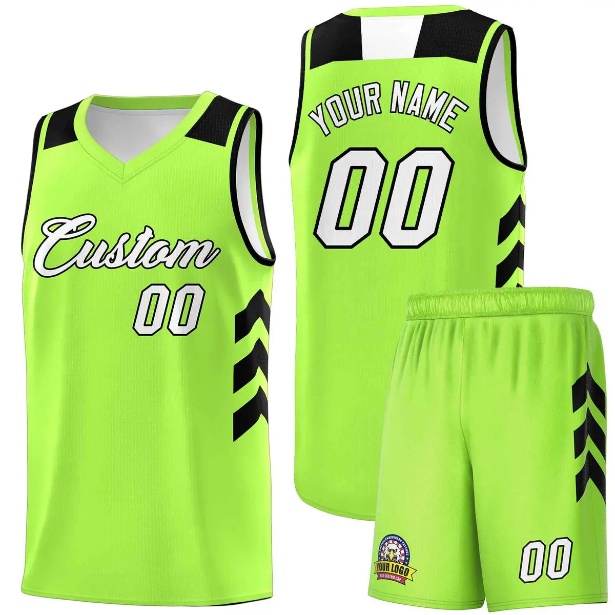 Neon Green White-Black Classic Basketball Jersey Set