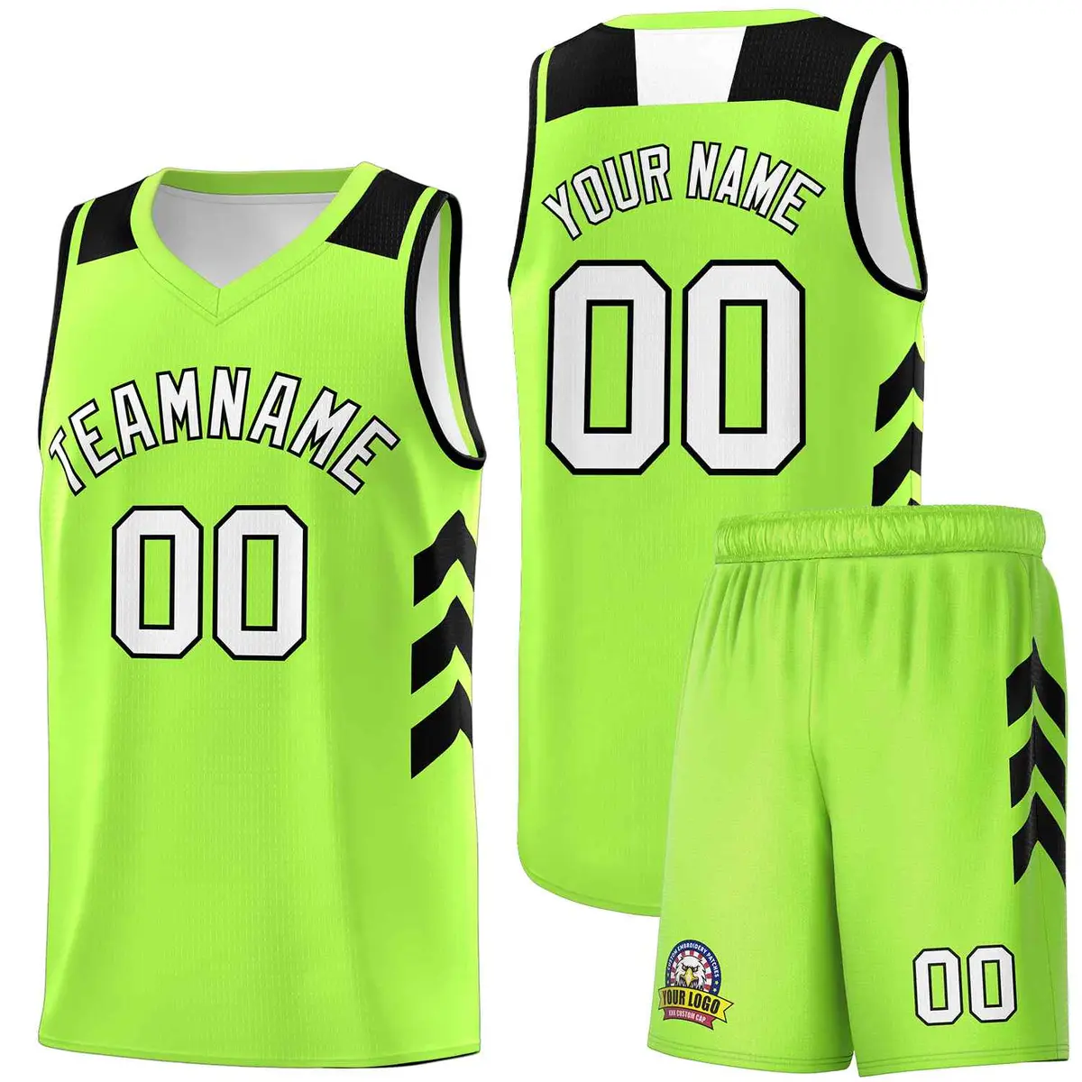 Neon Green White-Black Classic Basketball Jersey Set