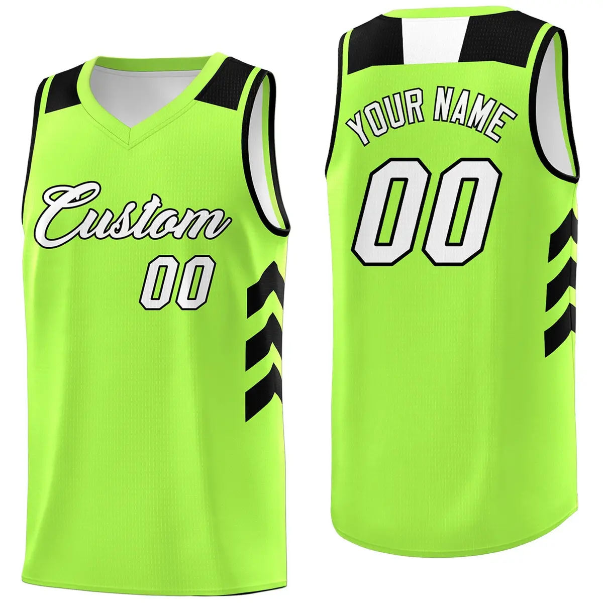 Neon Green White-Black Classic Mesh Sport Basketball Jersey