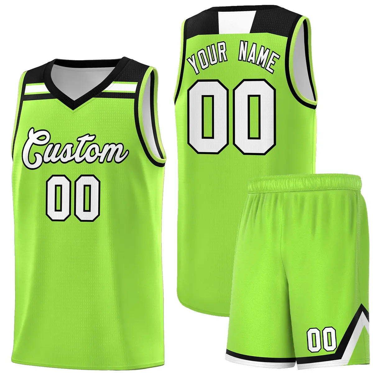 Neon Green White-Black Classic Sports Basketball Jersey
