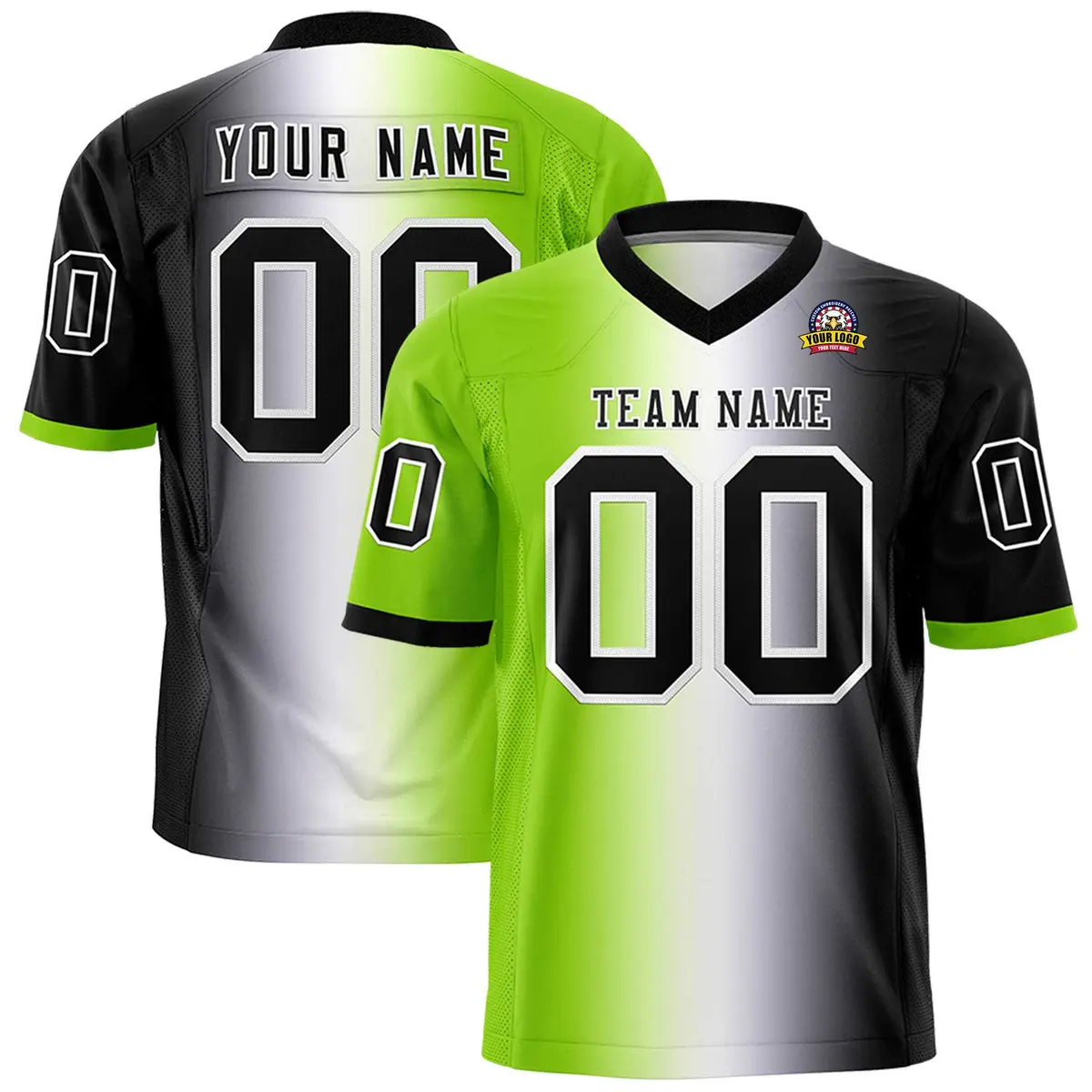 Neon Green White-Black Gradient Fashion Football Jersey