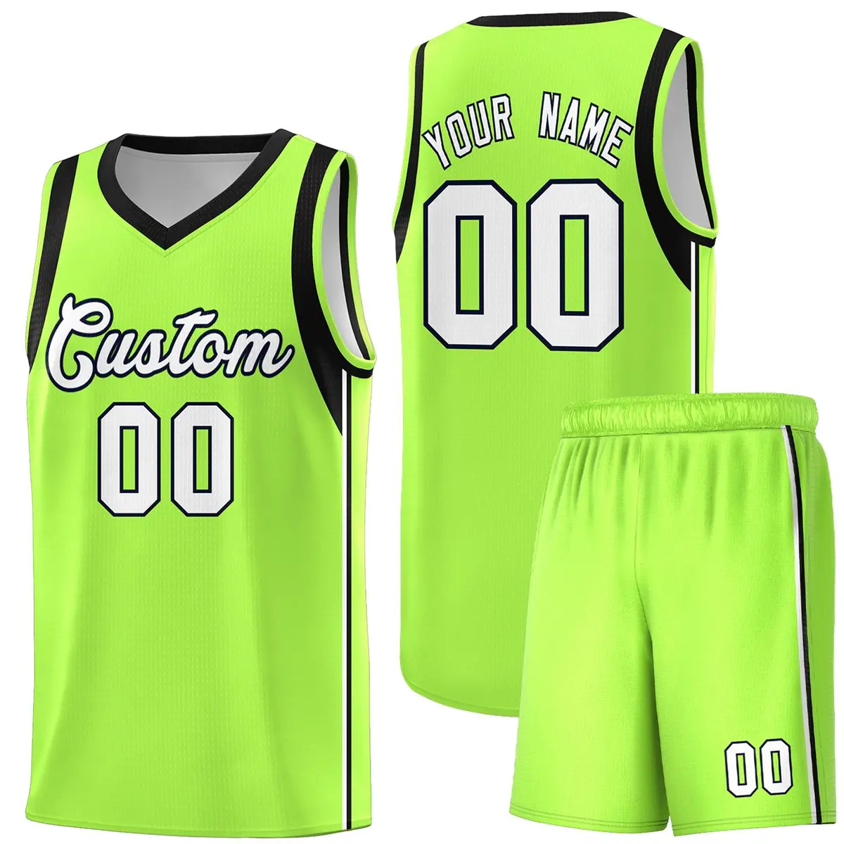 Neon Green White-Black Sleeve Color Block Basketball Jersey