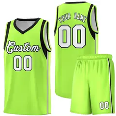 Neon Green White-Black Sleeve Color Block Basketball Jersey 1