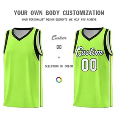 Neon Green White-Black Sleeve Color Block Basketball Jersey 3
