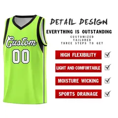 Neon Green White-Black Sleeve Color Block Basketball Jersey 5