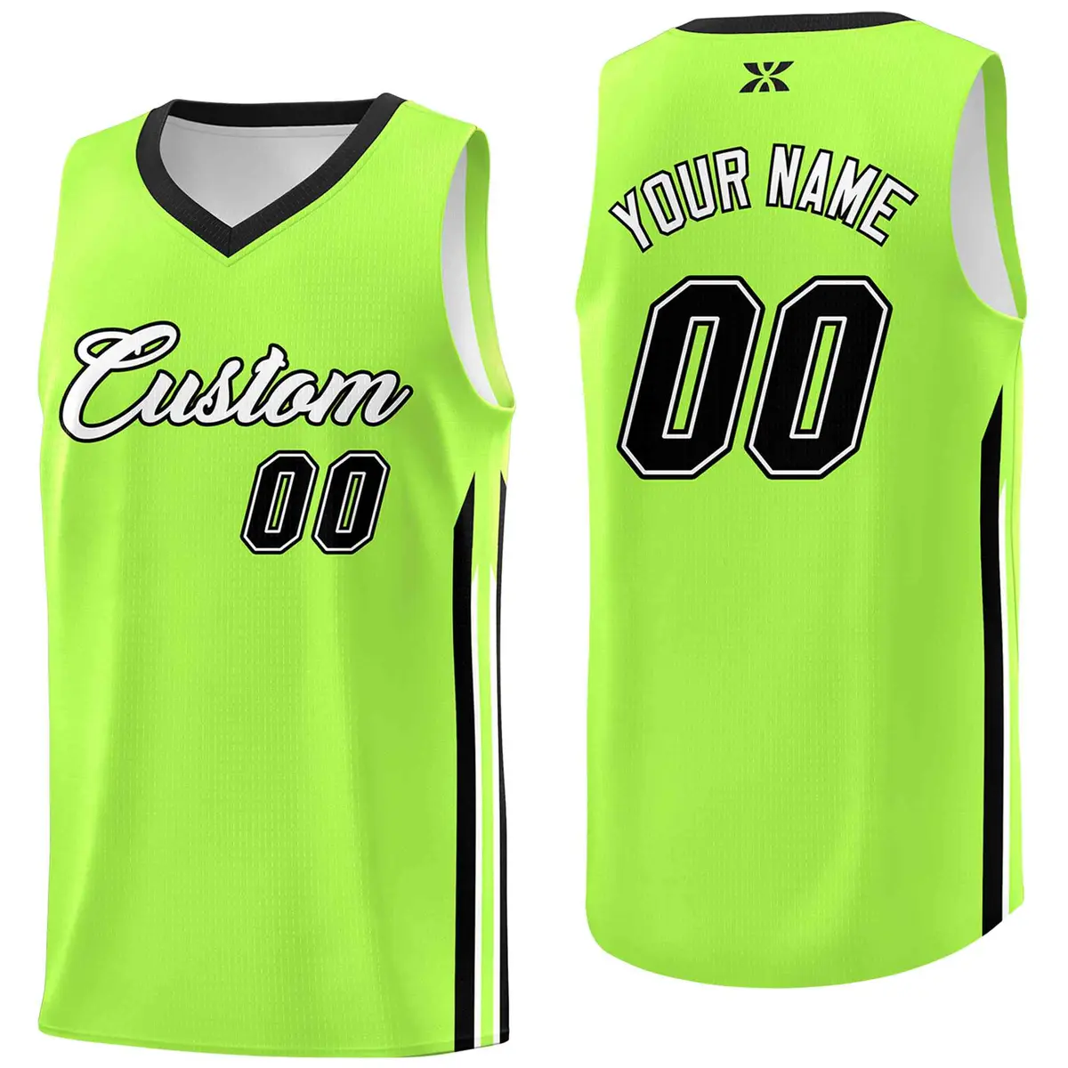Neon Green White Classic Tops Mesh Sport Basketball Jersey