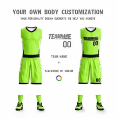 Neon Green White Double Side Basketball Jersey 4