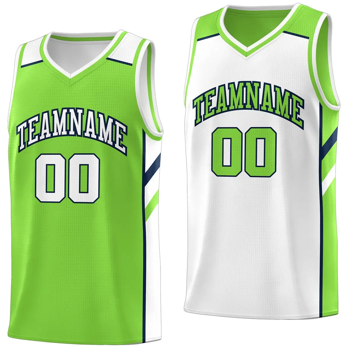 Neon Green White Double Side Basketball Jersey