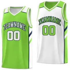 Neon Green White Double Side Basketball Jersey