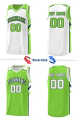 Neon Green White Double Side Basketball Jersey 4