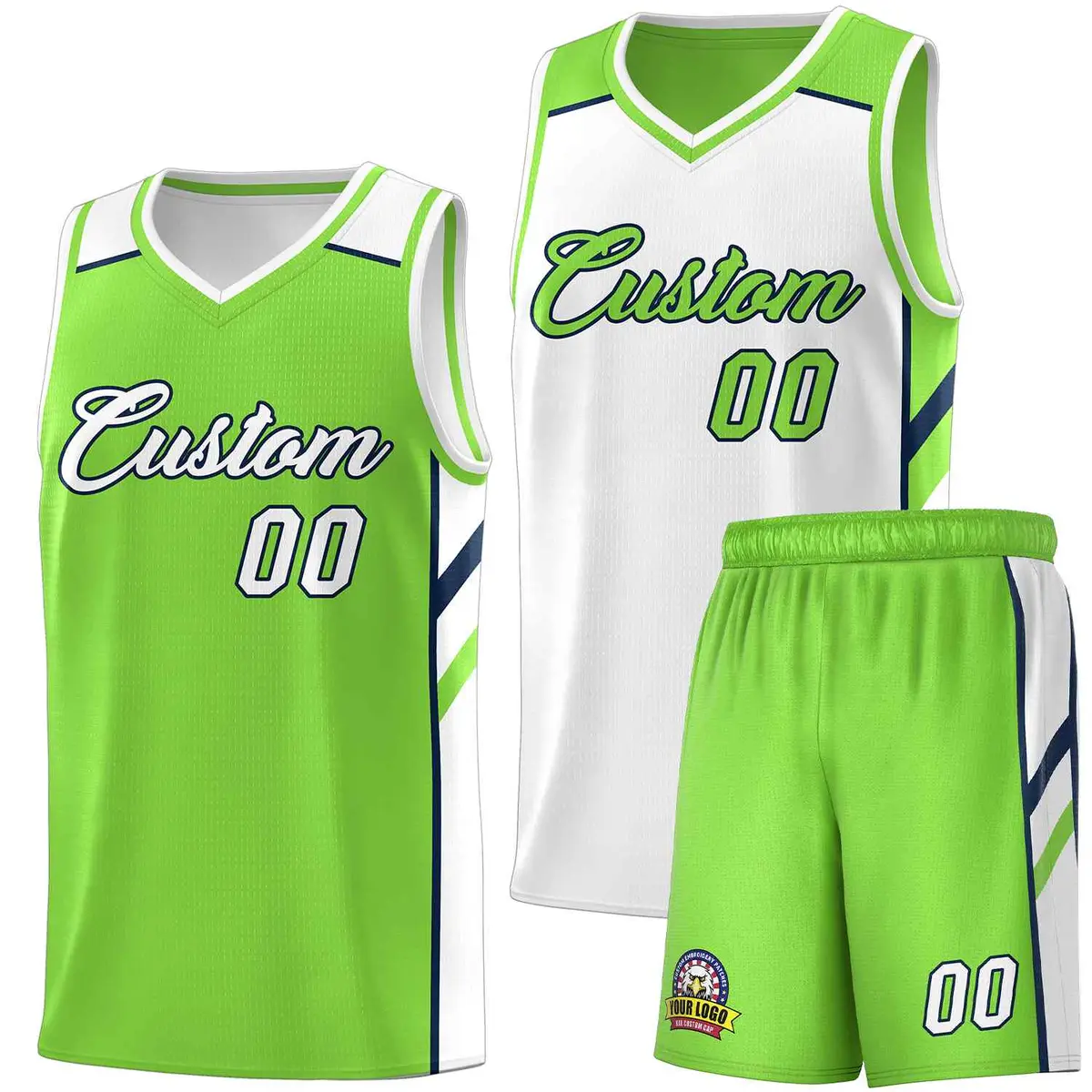 Neon Green White Double Side Men Basketball Jersey
