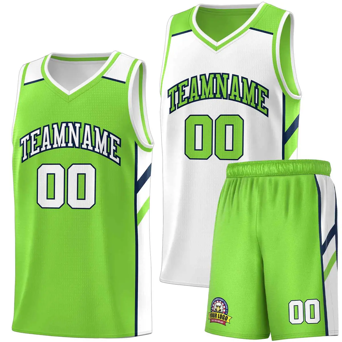 Neon Green White Double Side Men Basketball Jersey