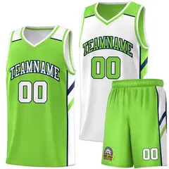 Neon Green White Double Side Men Basketball Jersey