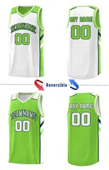 Neon Green White Double Side Men Basketball Jersey 3