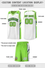 Neon Green White Double Side Men Basketball Jersey 4