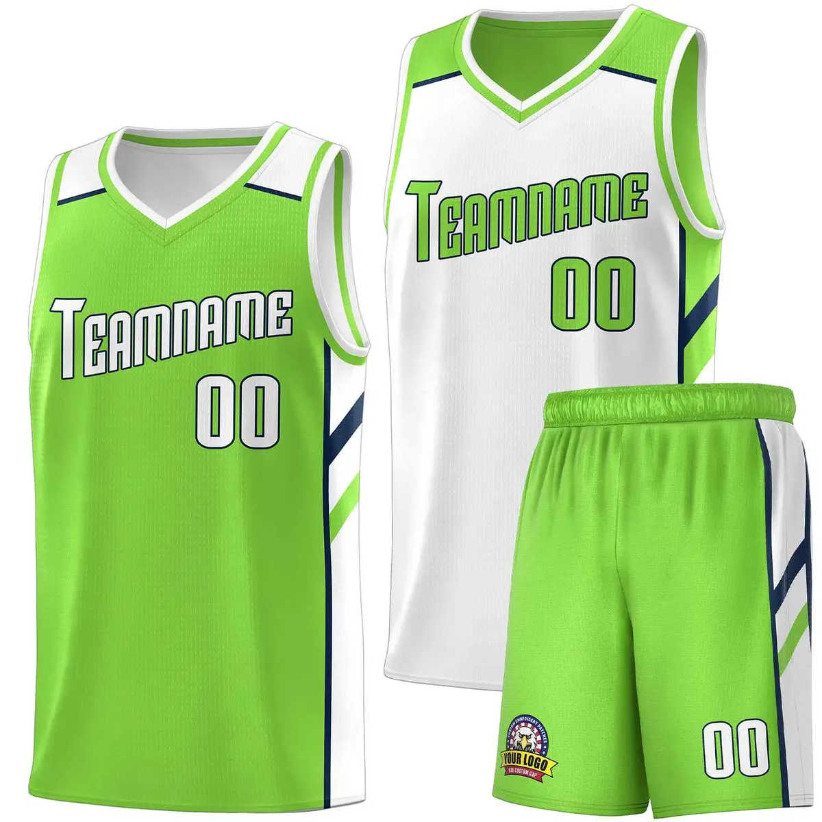 Neon Green White Double Side Men Basketball Jersey