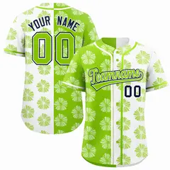 Neon Green White Flower Graffiti Split Baseball Jersey