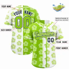 Neon Green White Flower Graffiti Split Baseball Jersey 2