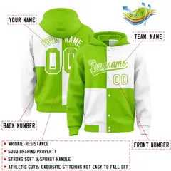 Neon Green White Four Squares Color Block Varsity Letterman Jacket Hoodie 4