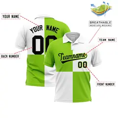 Neon Green White Four Squares Performance Polo Shirt 2