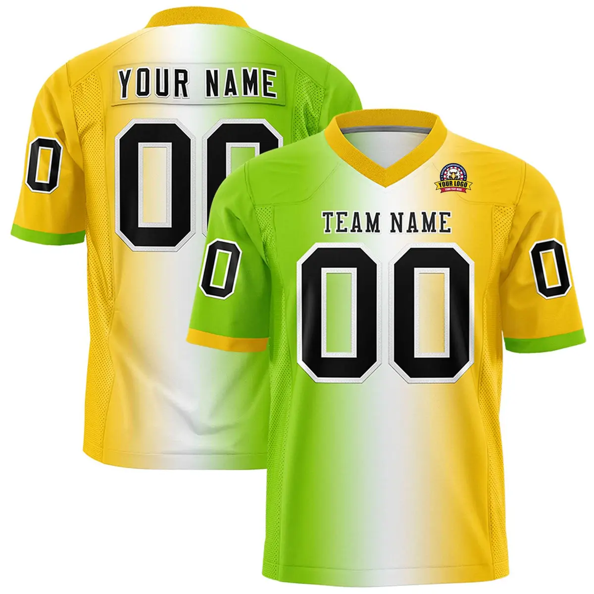 Neon Green White-Gold Gradient Football Jersey