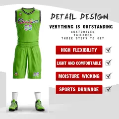 Neon Green White Graffiti Pattern Mesh Basketball Jersey Sets 2