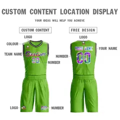 Neon Green White Graffiti Pattern Mesh Basketball Jersey Sets 3
