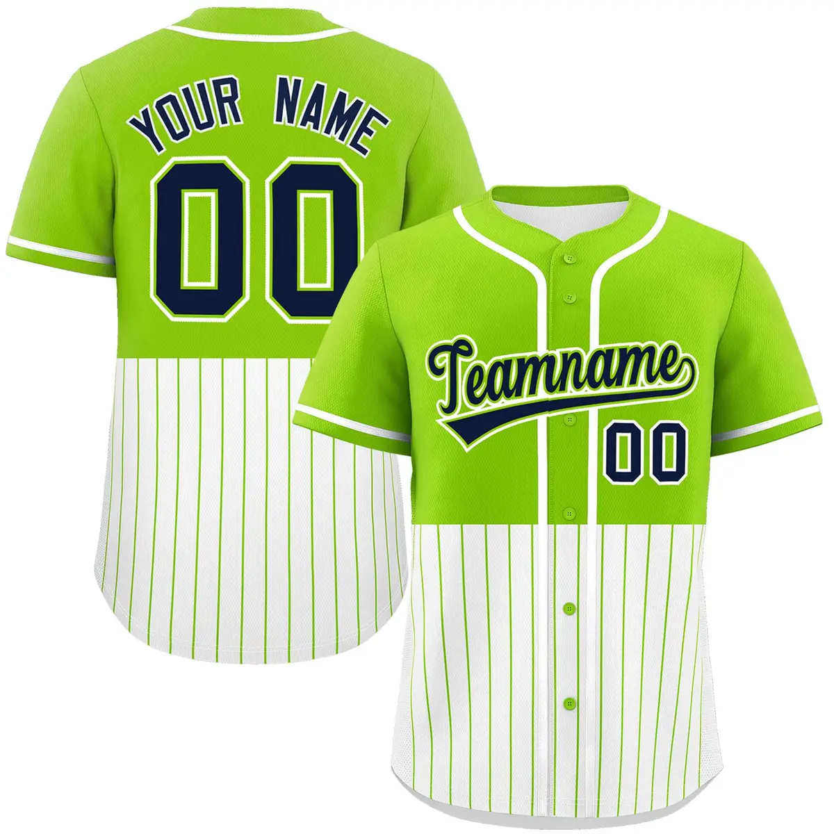 Neon Green White Half Stripe Authentic Baseball Jersey
