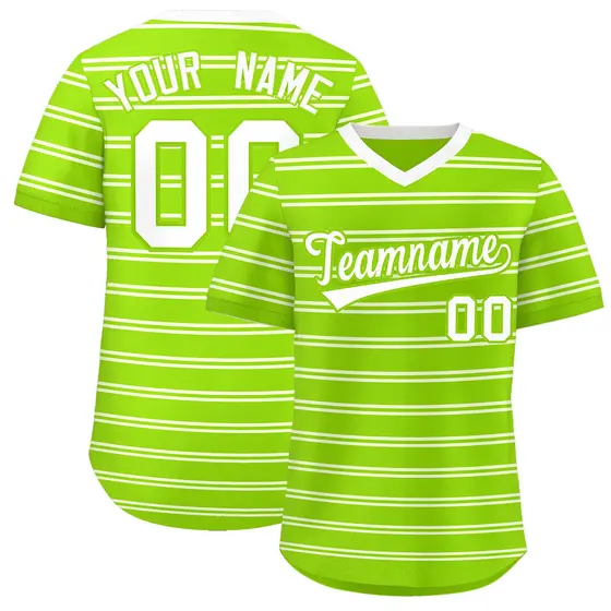 Neon Green White Horizontal Stripe Pullover Baseball Jersey