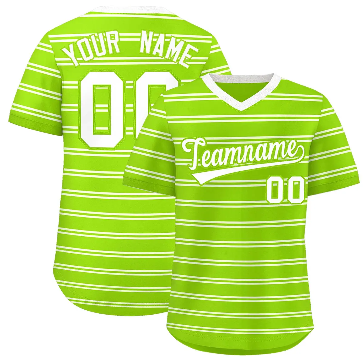 Neon Green White Horizontal Stripe Pullover Baseball Jersey