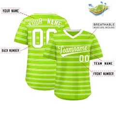 Neon Green White Horizontal Stripe Pullover Baseball Jersey 2