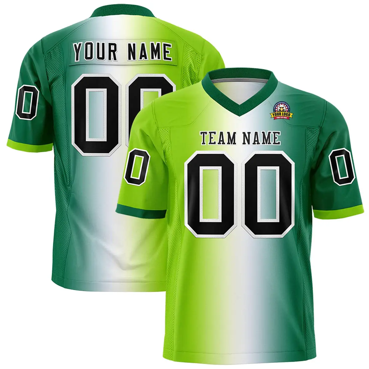 Neon Green White-Kelly Green Gradient Football Jersey
